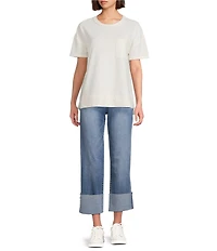 Westbound Petite Size Knit Short Sleeve Crew Neck Pocket Tee