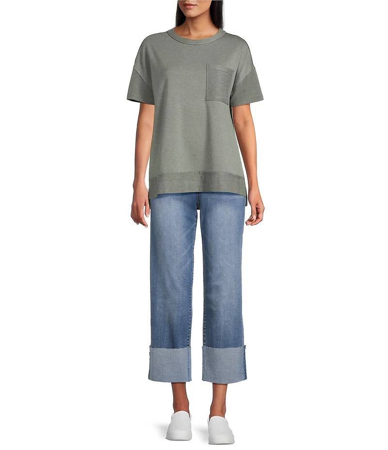 Westbound Petite Size Knit Short Sleeve Crew Neck Pocket Tee