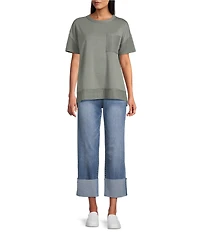 Westbound Petite Size Knit Short Sleeve Crew Neck Pocket Tee