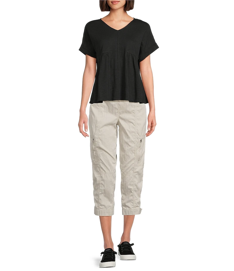 Westbound Petite Size Knit V-Neck Flowy Top