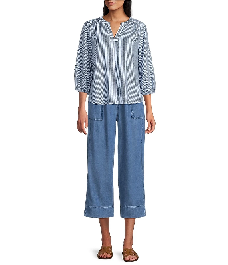 Westbound Petite Size Linen Blend Pull On Crop Pants