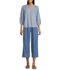 Westbound Petite Size Linen Blend Pull On Crop Pants