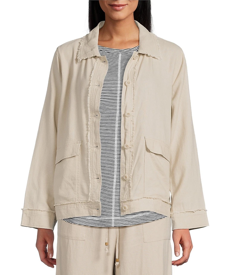 Westbound Petite Size Linen-Blend Long Sleeve Button Front Jacket