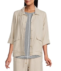 Westbound Petite Size Linen-Blend Long Sleeve Button Front Jacket