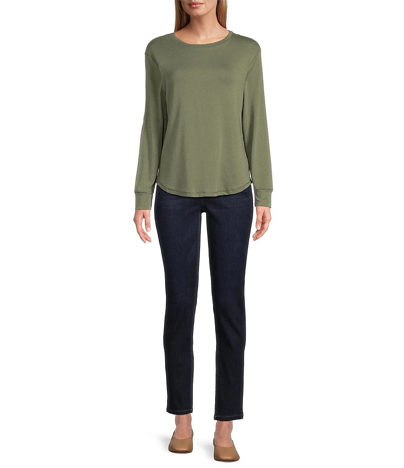 Westbound Petite Size Long Sleeve Crew Neck Knit Tee