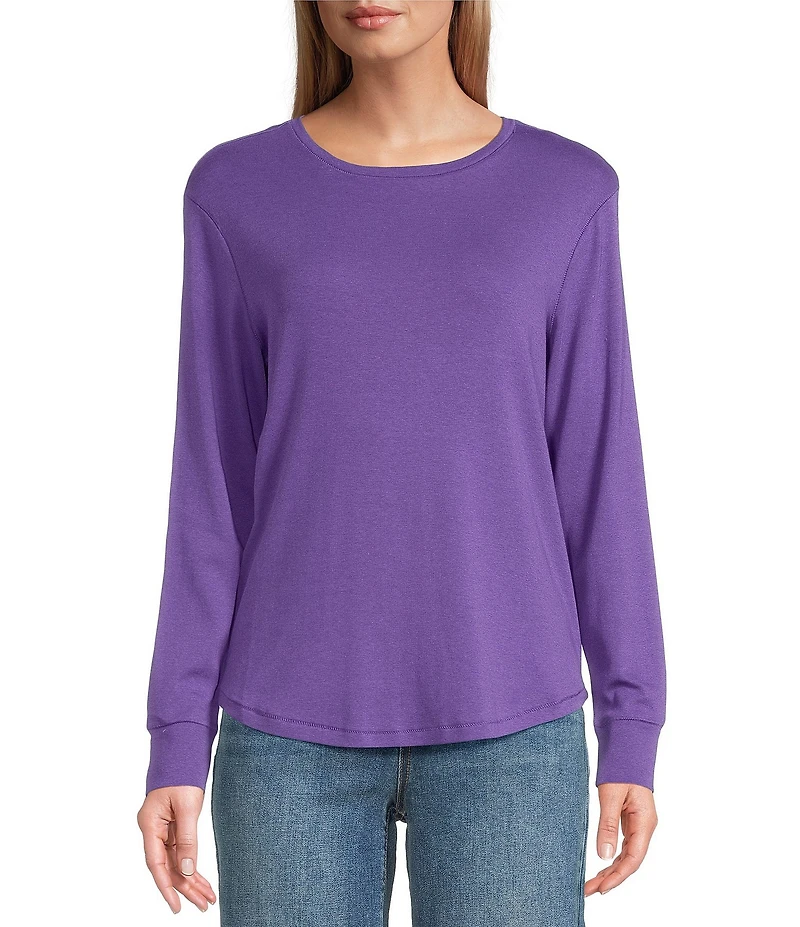 Westbound Petite Size Long Sleeve Crew Neck Knit Tee