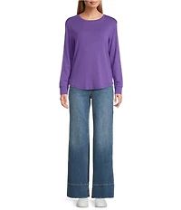Westbound Petite Size Long Sleeve Crew Neck Knit Tee