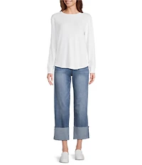 Westbound Petite Size Long Sleeve Crew Neck Knit Tee