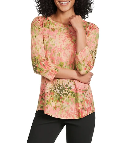 Westbound Petite Size Meadow Glow 3/4 Sleeve Knit Crew Neck Top