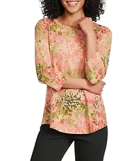 Westbound Petite Size Meadow Glow 3/4 Sleeve Knit Crew Neck Top