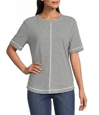 Westbound Petite Size Nautical Stripe Short Sleeve Crew Neck Top