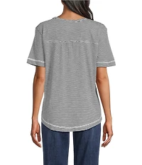 Westbound Petite Size Nautical Stripe Short Sleeve Crew Neck Top