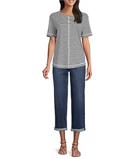 Westbound Petite Size Nautical Stripe Short Sleeve Crew Neck Top