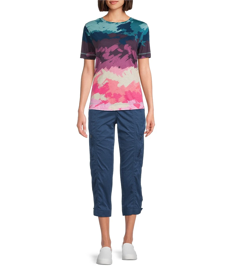 Westbound Petite Size Painted Landscape Short Sleeve Crew Neck Top