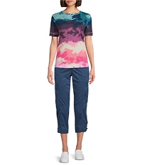 Westbound Petite Size Painted Landscape Short Sleeve Crew Neck Top