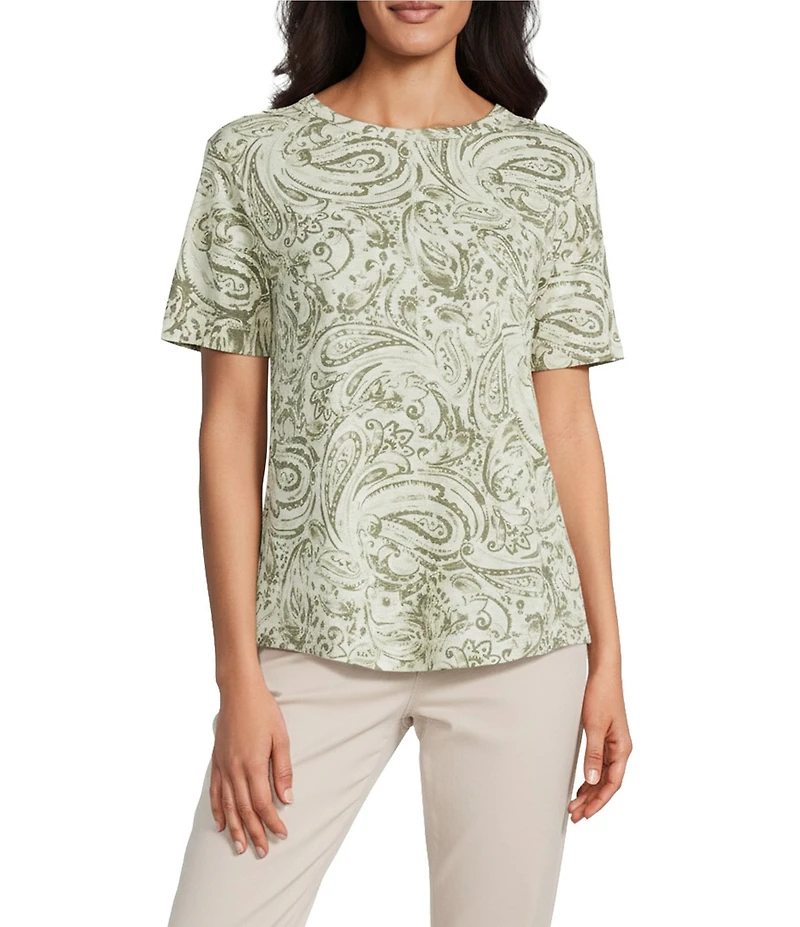 Westbound Petite Size Paisley Swirl Short Sleeve Crew Neck Top