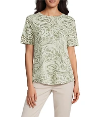 Westbound Petite Size Paisley Swirl Short Sleeve Crew Neck Top