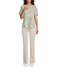 Westbound Petite Size Paisley Swirl Short Sleeve Crew Neck Top