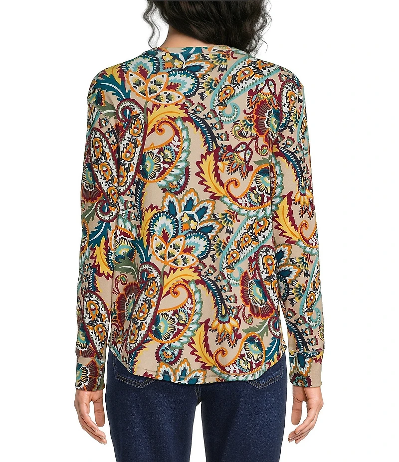 Westbound Petite Size Print Long Sleeve Crew Neck Knit Tee
