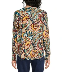 Westbound Petite Size Print Long Sleeve Crew Neck Knit Tee