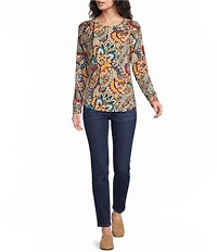 Westbound Petite Size Print Long Sleeve Crew Neck Knit Tee