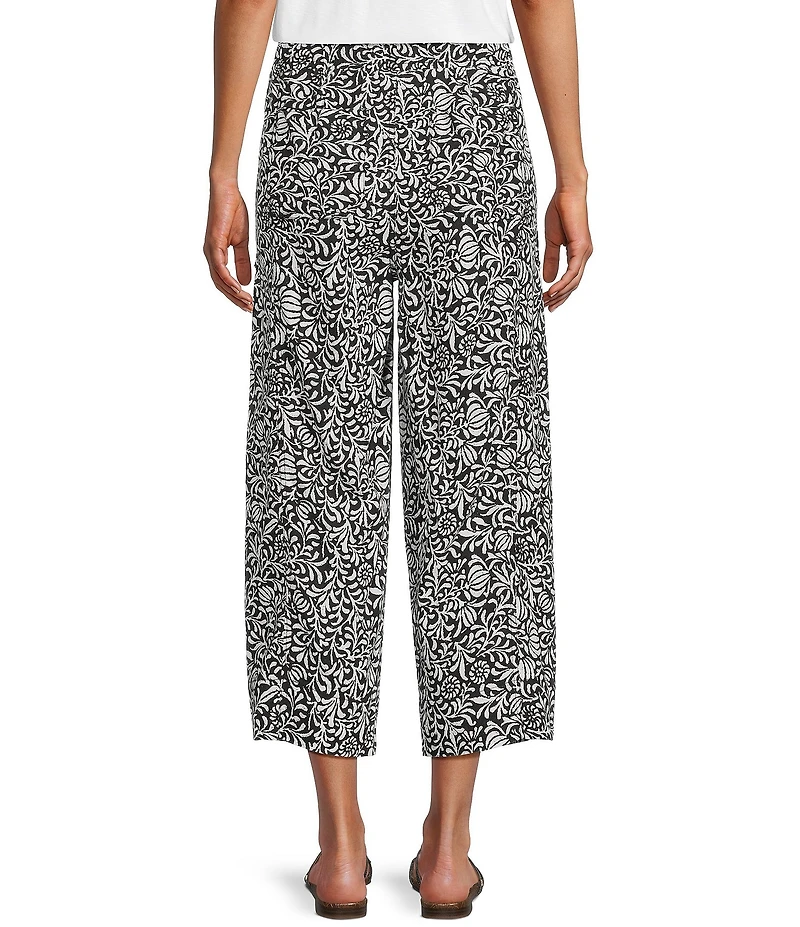 Westbound Petite Size Printed Pull On Linen Blend Crop Pants
