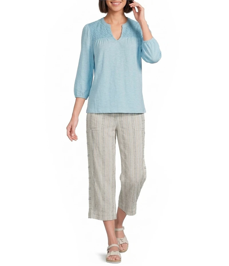 Westbound Petite Size Pull On Linen-Blend Crop Pants
