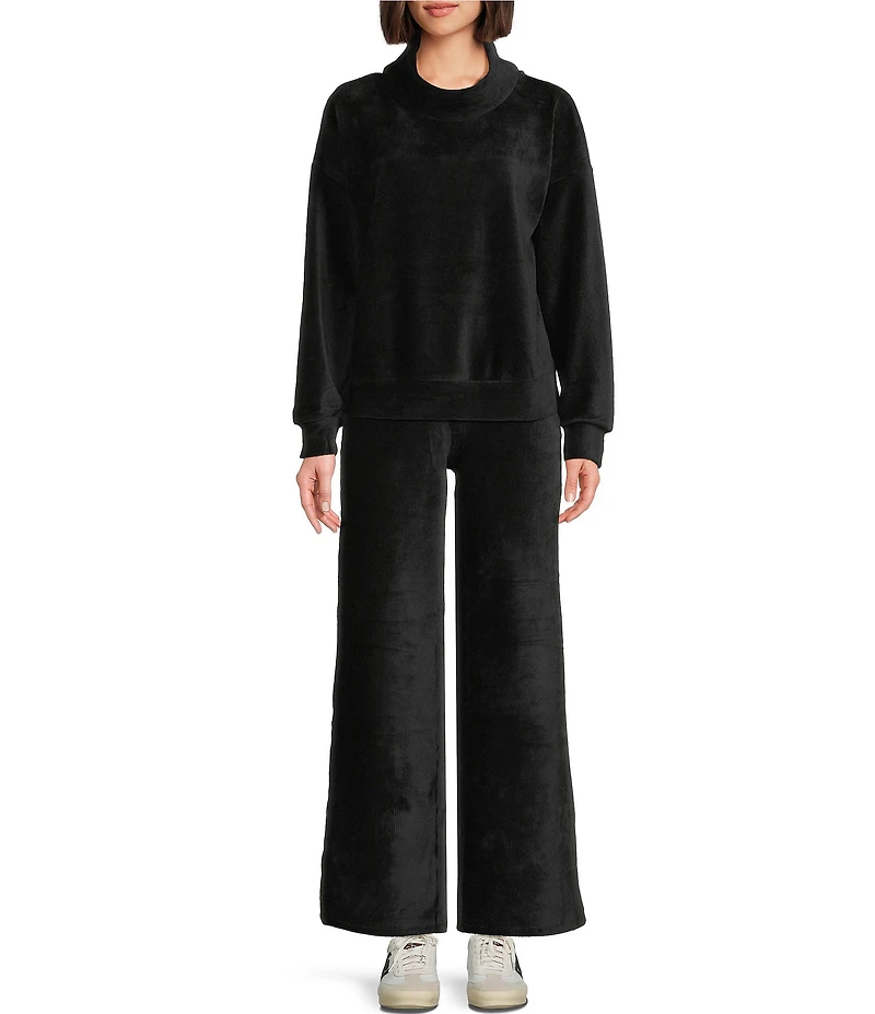 Westbound Petite Size Pull-On Velour Ribbed Wide Leg Pants
