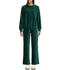 Westbound Petite Size Pull-On Velour Ribbed Wide Leg Pants