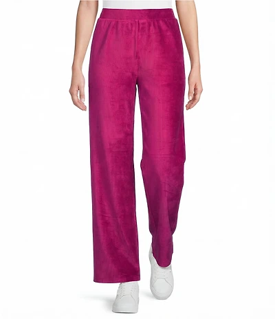 Westbound Petite Size Coordinating Velour Rib Pull On Wide Leg Pants
