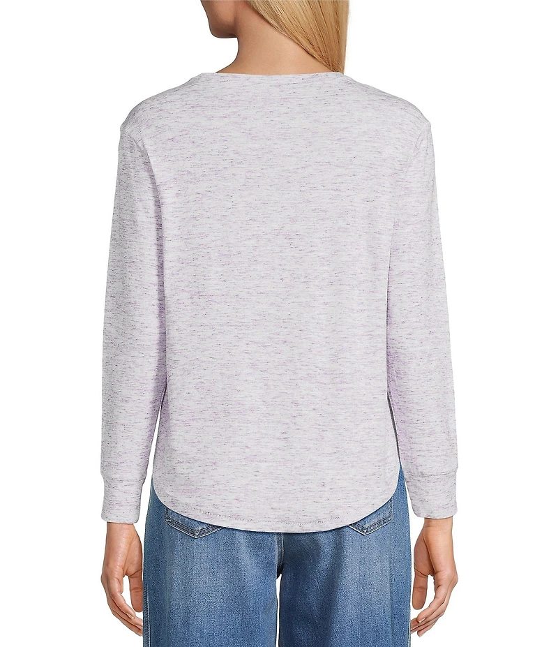 Westbound Petite Size Purple Space Dye Long Sleeve Crew Neck Pullover