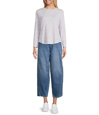 Westbound Petite Size Purple Space Dye Long Sleeve Crew Neck Pullover