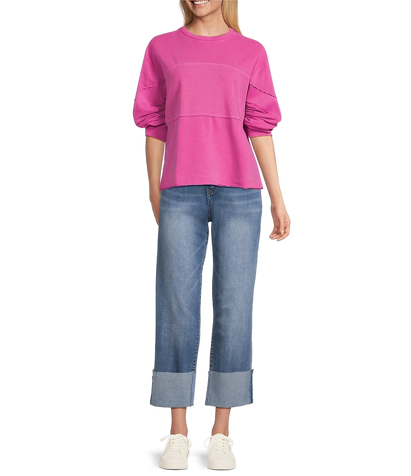 Westbound Petite Size Ribbed Long Sleeve Crewneck Top