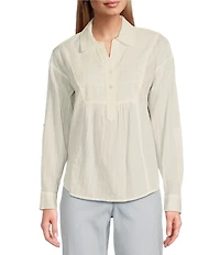 Westbound Petite Size Roll Tab 3/4 Sleeve Point Collar Henley Top