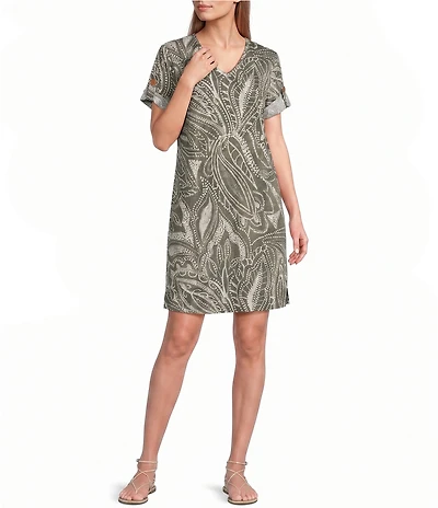Westbound Petite Size Short Sleeve V-Neck Short Dress