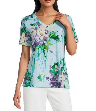 Westbound Petite Size Short Sleeve V-Neck Top