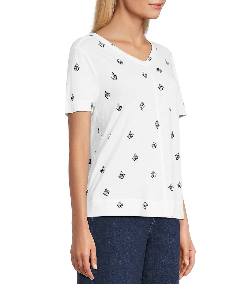 Westbound Petite Size Short Sleeve V-Neck Top