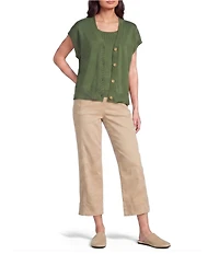 Westbound Petite Size Short Sleeve Y-Neck Button Front Cardigan
