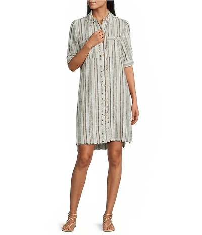 Westbound Petite Size Short Sleeve Y-Neck Shirt Dress