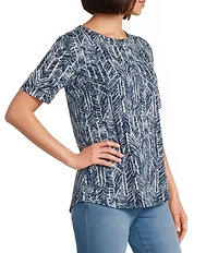 Westbound Petite Size Slub Knit Short Sleeve Crew Neck Stitched Raw Hem Top