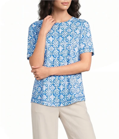 Westbound Petite Size Slub Knit Short Sleeve Crew Neck Top