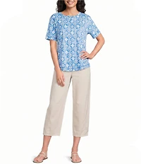 Westbound Petite Size Slub Knit Short Sleeve Crew Neck Top