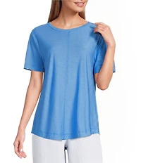 Westbound Petite Size Slub Knit Stiched Raw Hem Short Sleeve Crew Neck Top