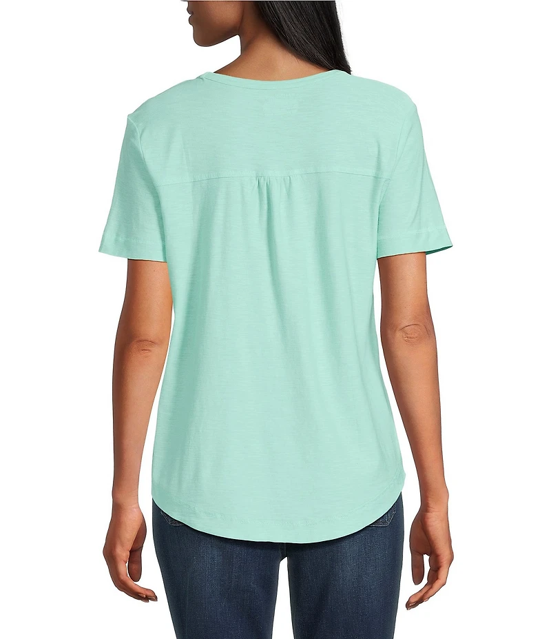 Westbound Petite Size Slub Knit Stiched Raw Hem Short Sleeve Crew Neck Top