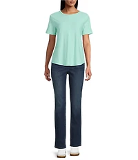 Westbound Petite Size Slub Knit Stiched Raw Hem Short Sleeve Crew Neck Top