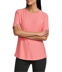 Westbound Petite Size Slub Knit Stiched Raw Hem Short Sleeve Crew Neck Top