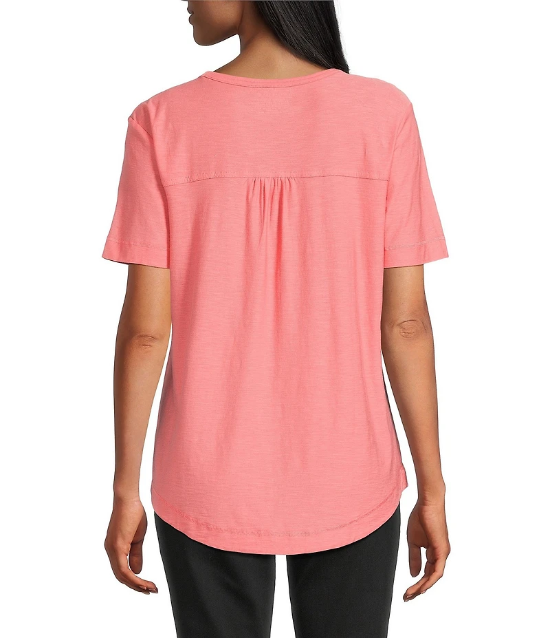 Westbound Petite Size Slub Knit Stiched Raw Hem Short Sleeve Crew Neck Top