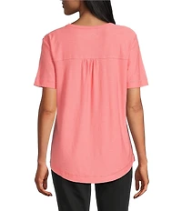 Westbound Petite Size Slub Knit Stiched Raw Hem Short Sleeve Crew Neck Top