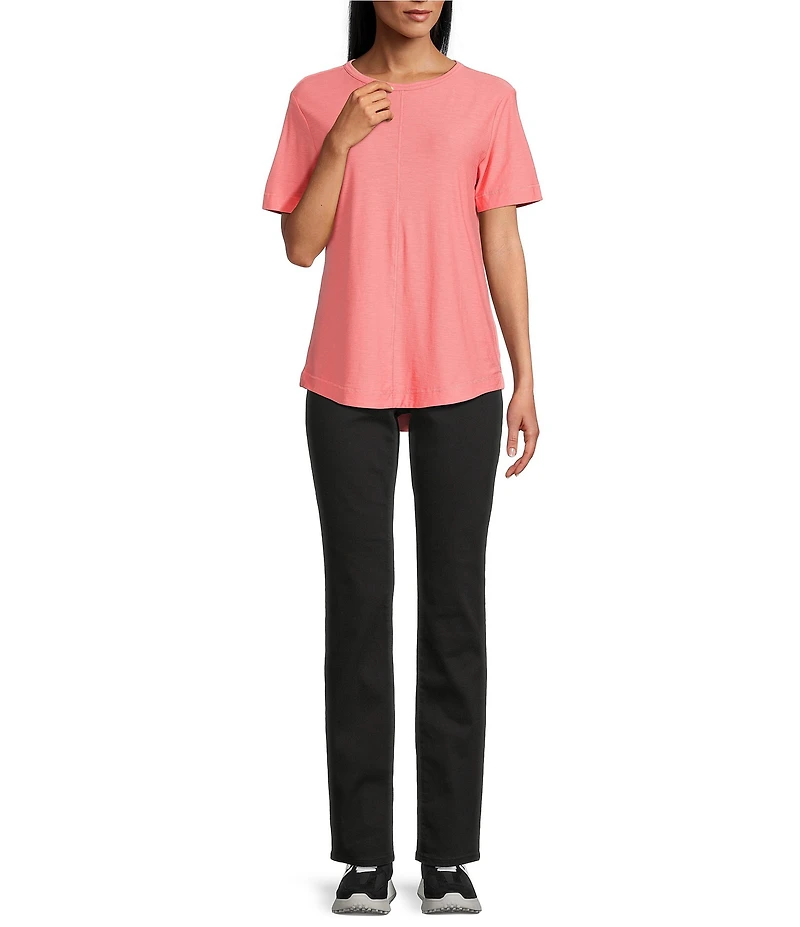 Westbound Petite Size Slub Knit Stiched Raw Hem Short Sleeve Crew Neck Top