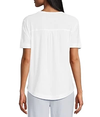 Westbound Petite Size Slub Knit Stiched Raw Hem Short Sleeve Crew Neck Top